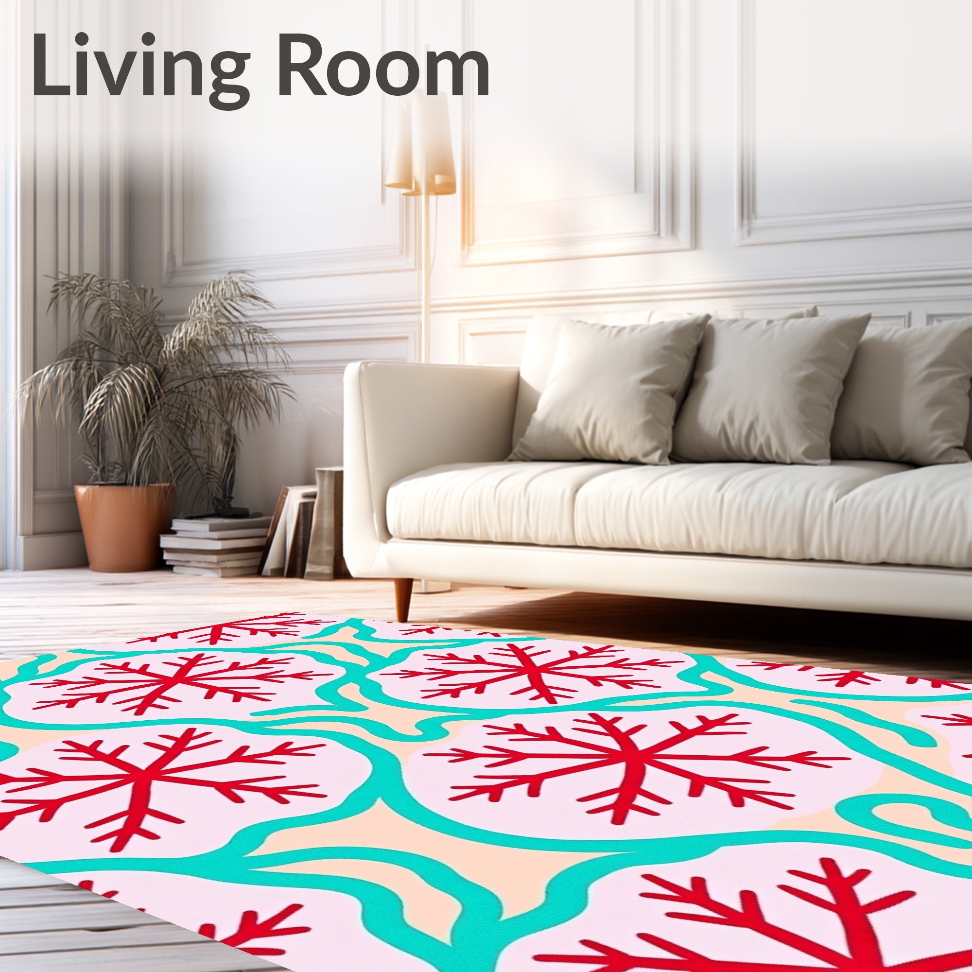 Red Snowflake Teal Arabesque Cream Rug