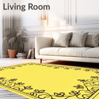 Golden Yellow Floral Vine Border Rug