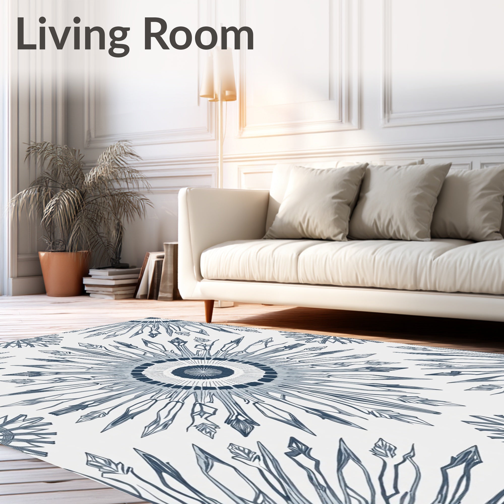 Navy Blue Radial Sunburst medallion Rug