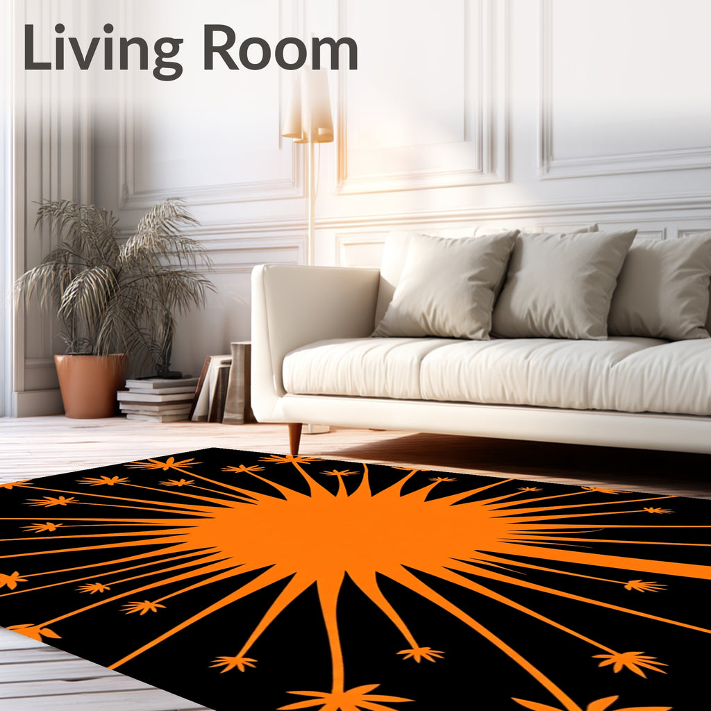 Orange Sunburst Asterburst Flowers Rug