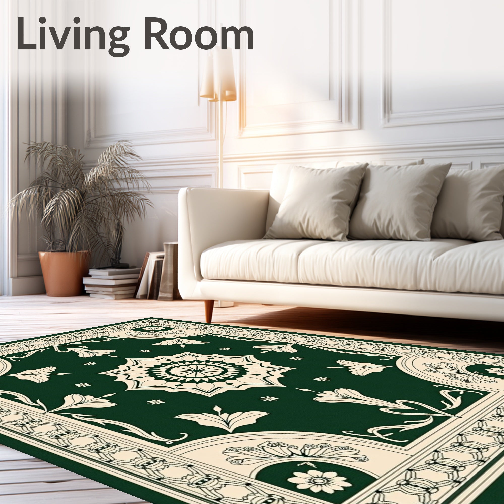 Emerald Cream Medallion Floral Border Rug