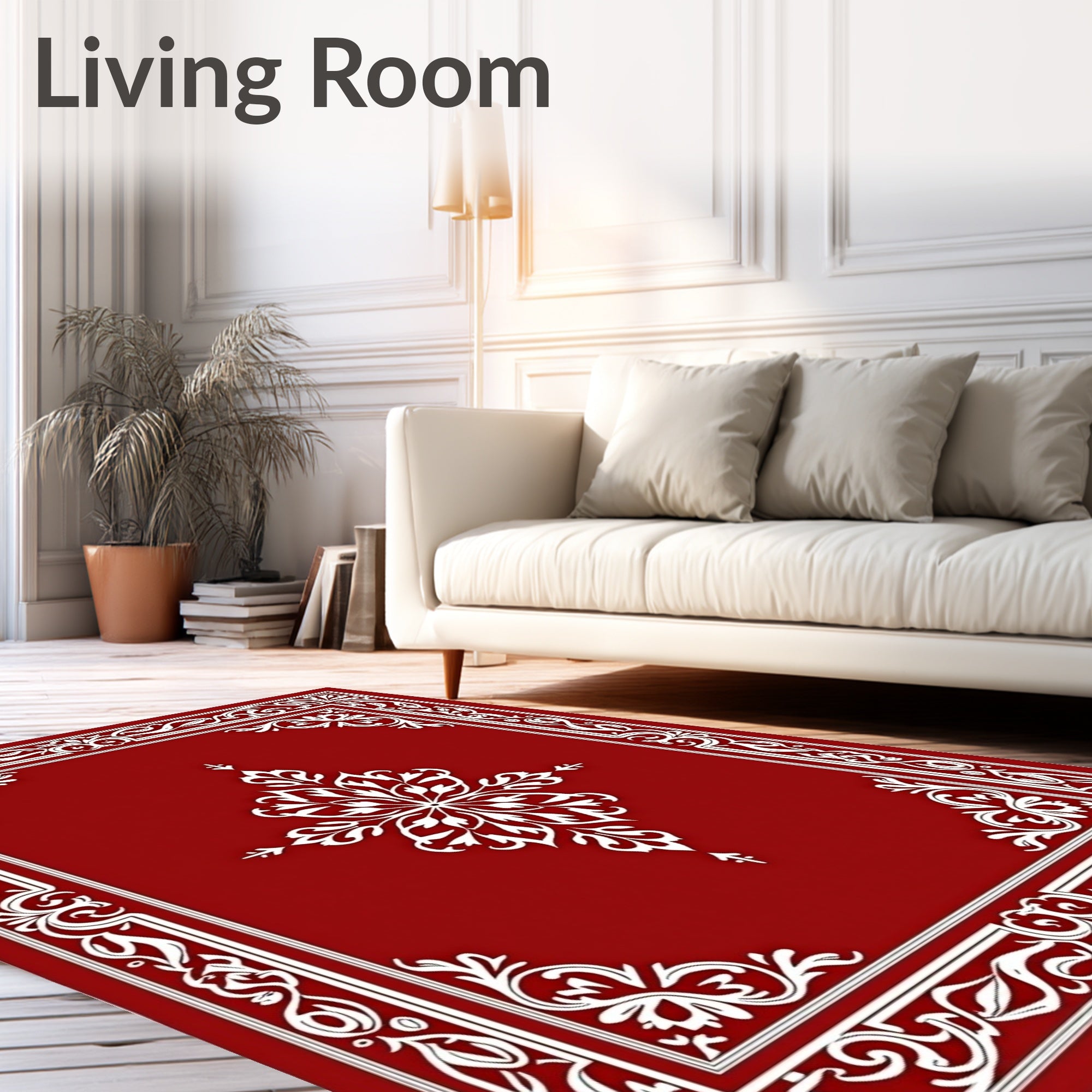 Crimson Red Ornate Floral Medallion Rug