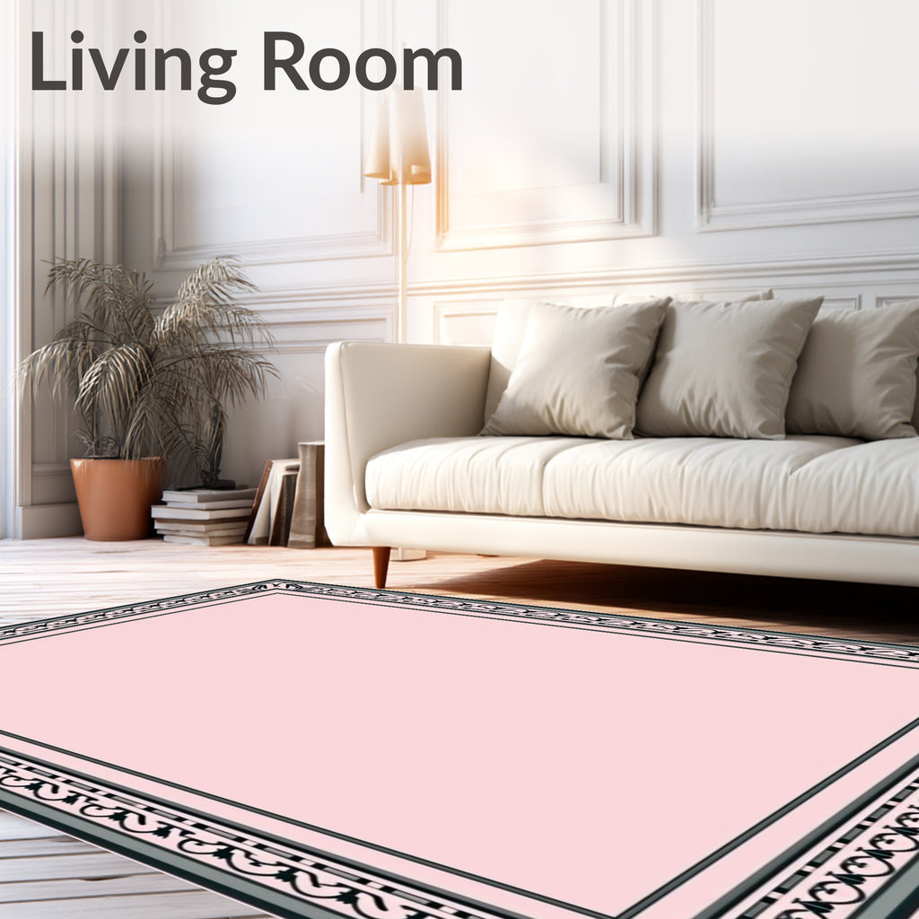 Pink Light Gray Art Deco Border Rug