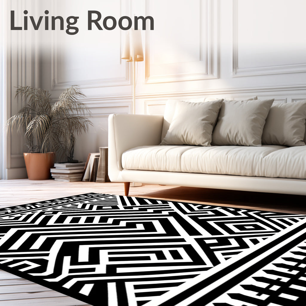 Bold Black Geometric Maze Rug