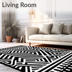 Bold Black Geometric Maze Rug