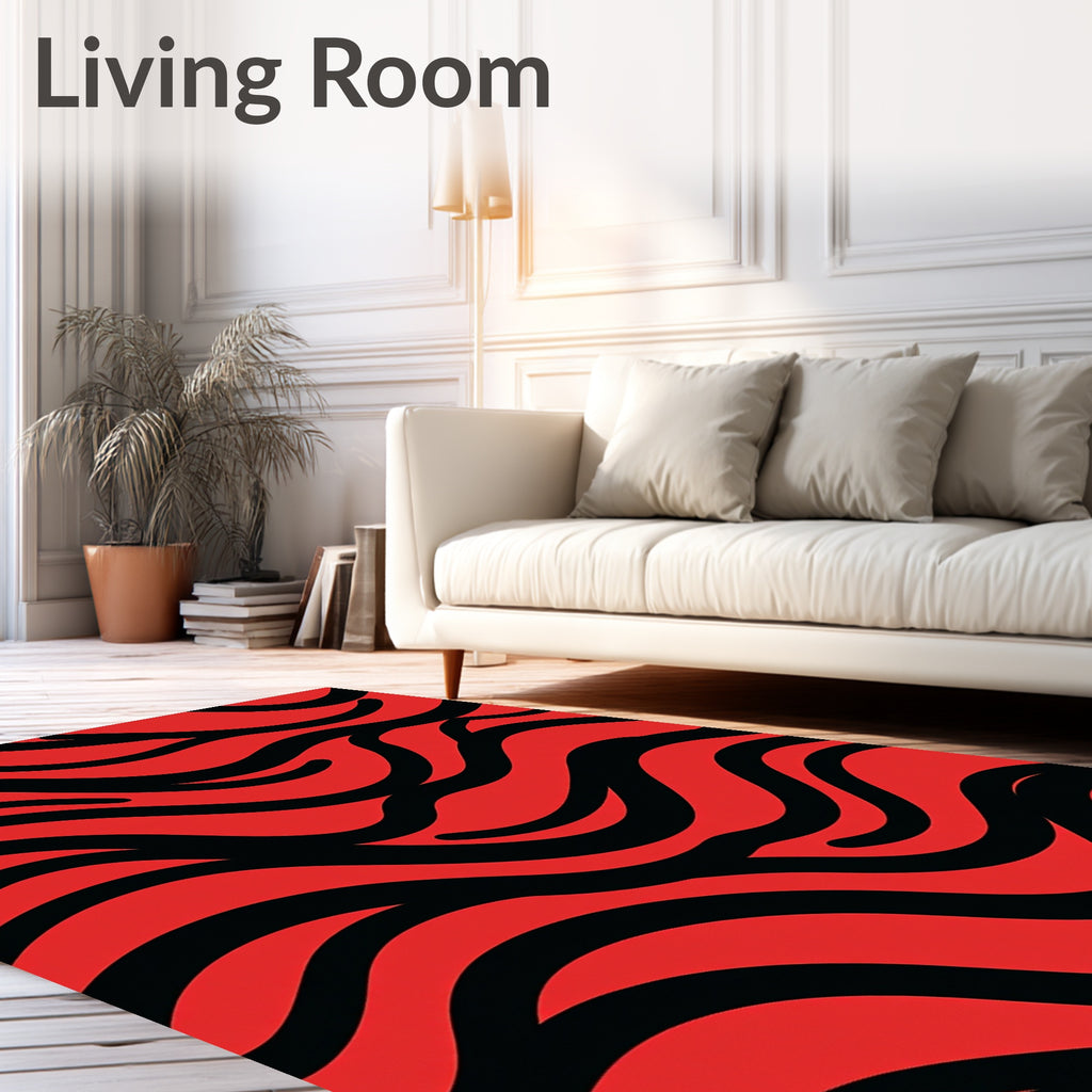 Bold Red Black Zebra Stripe Rug