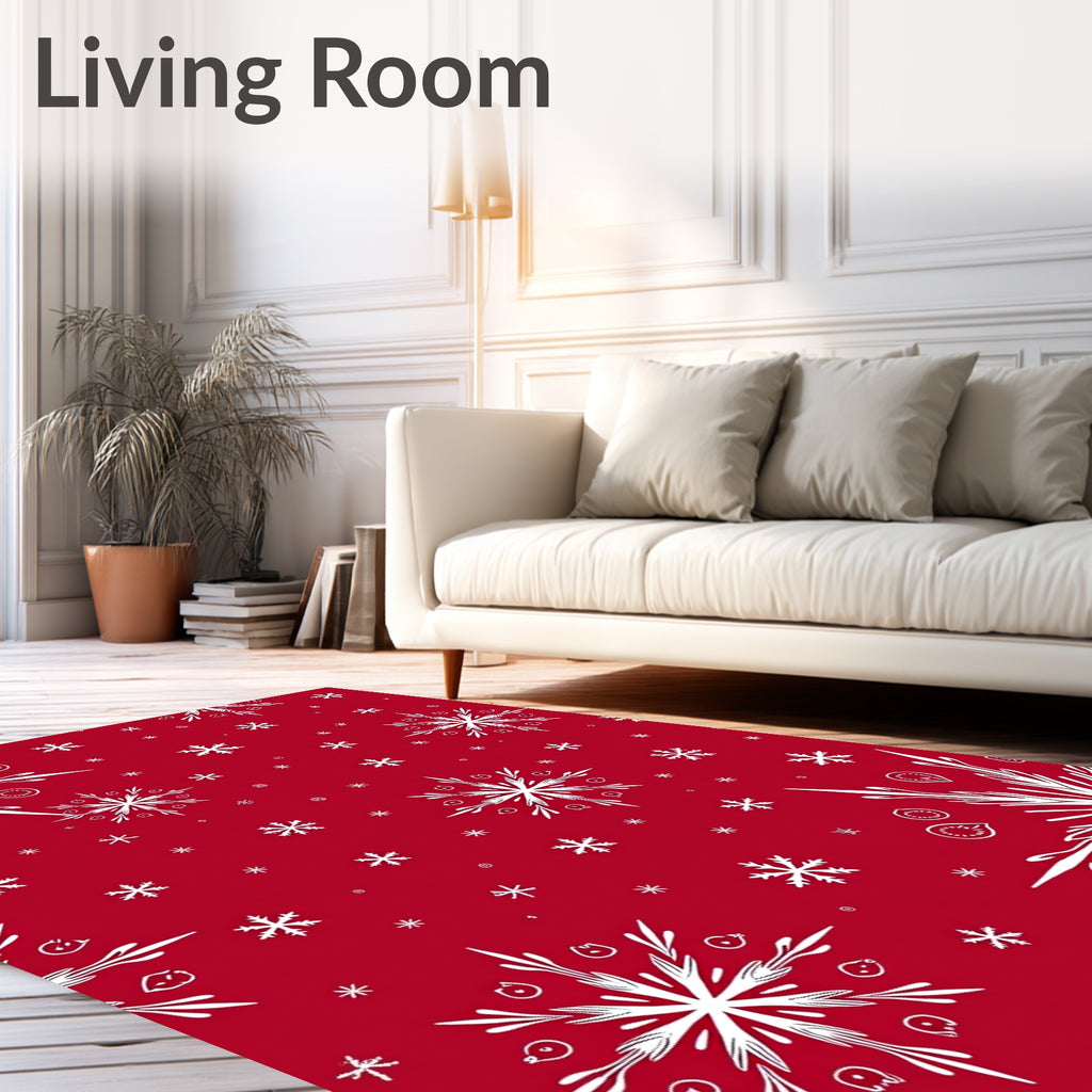 Red White Snowflake Festival Art Rug