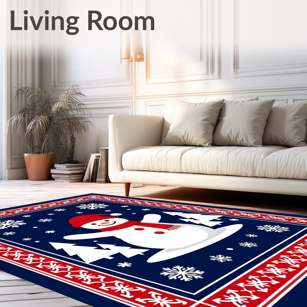 Festive Snowman Winter Scene Rug