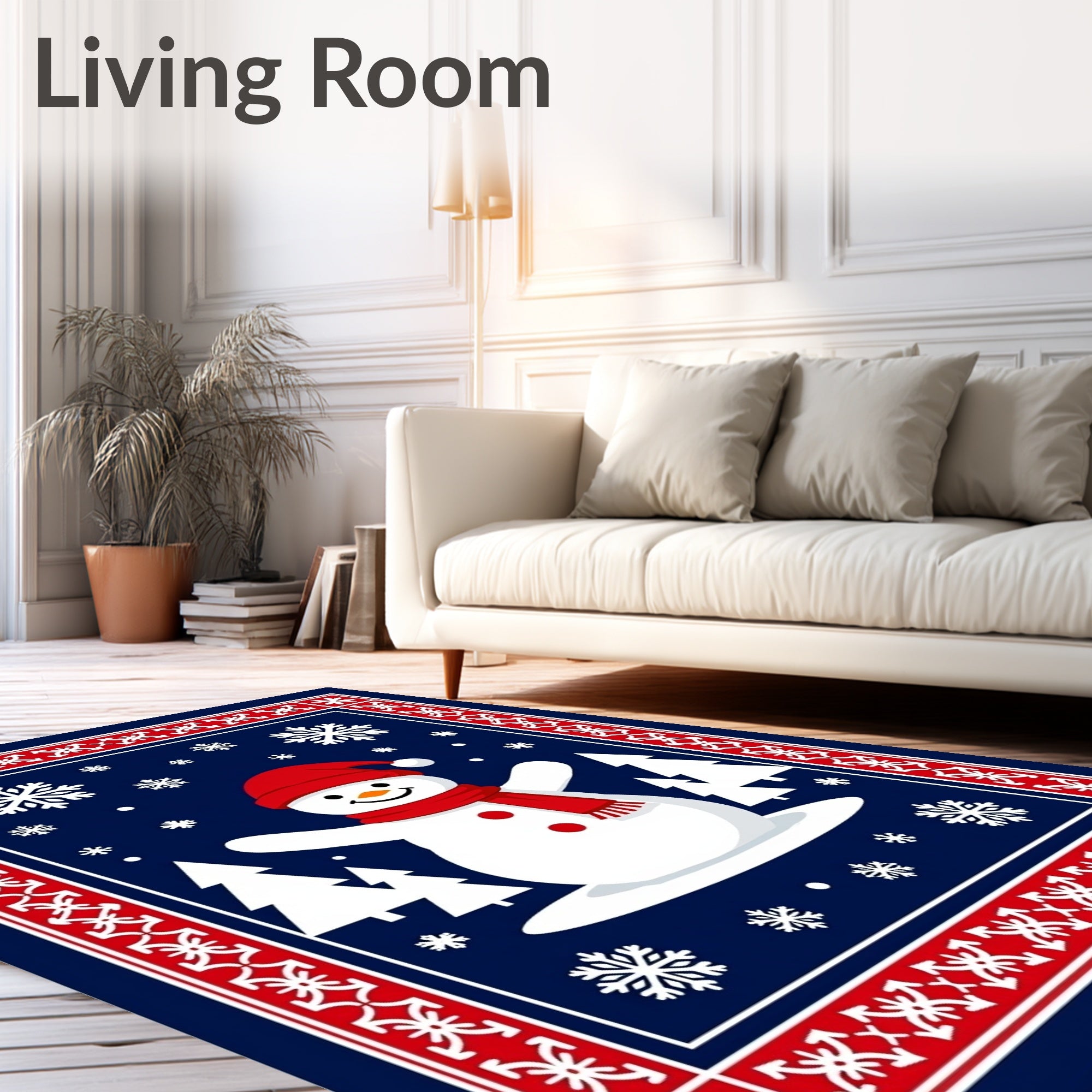 Festive Snowman Winter Scene Rug