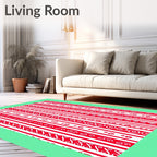 Red White Vertical Stripe Swirl Rug