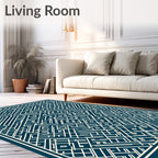 Deep Blue Geometric Maze Labyrinth Rug