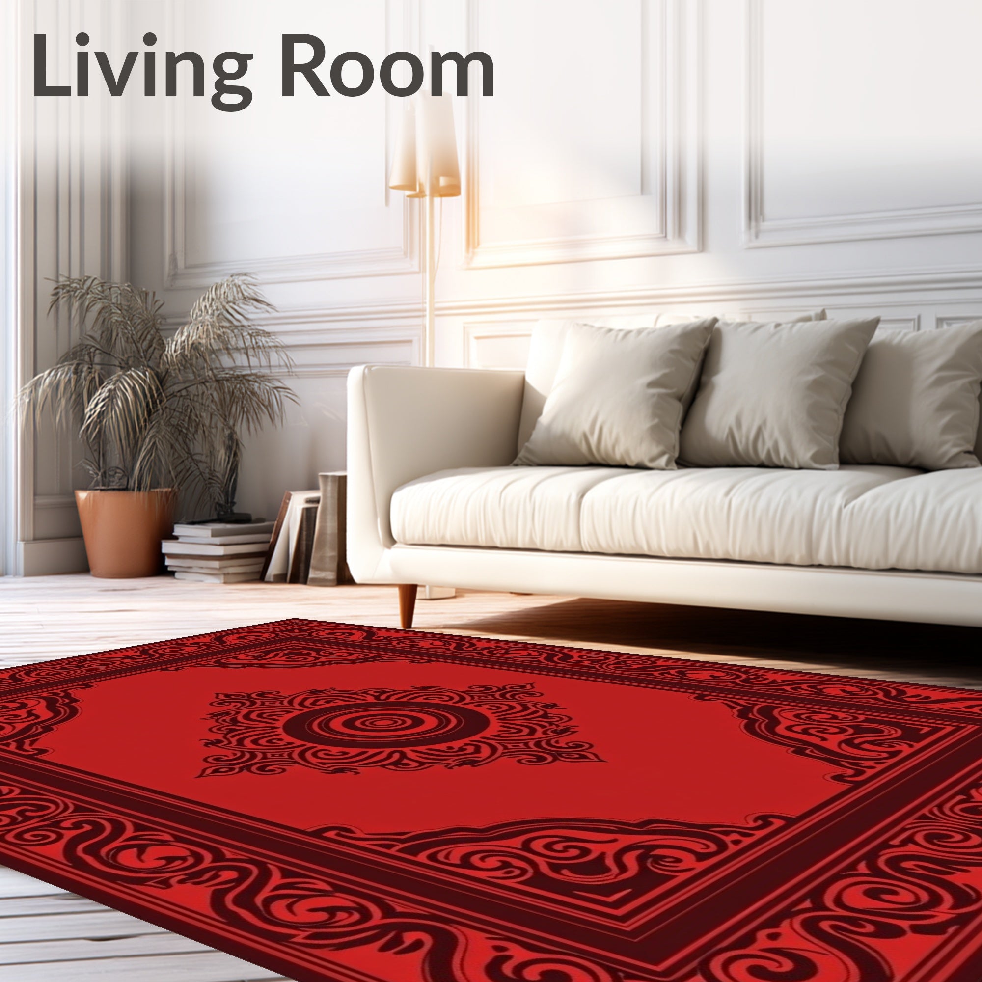 Crimson Red Ornate Border Medallion Rug