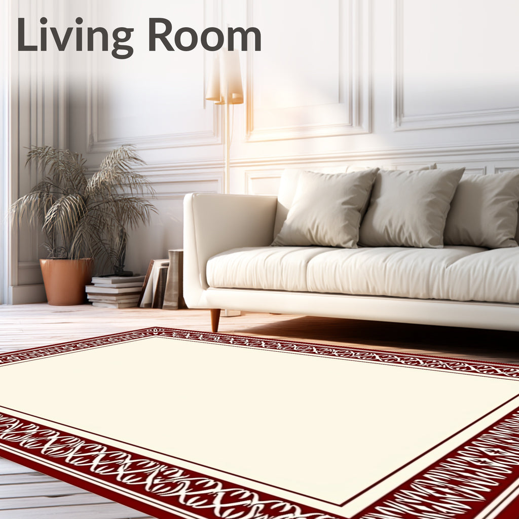 Deep Red Ornate Border Rug