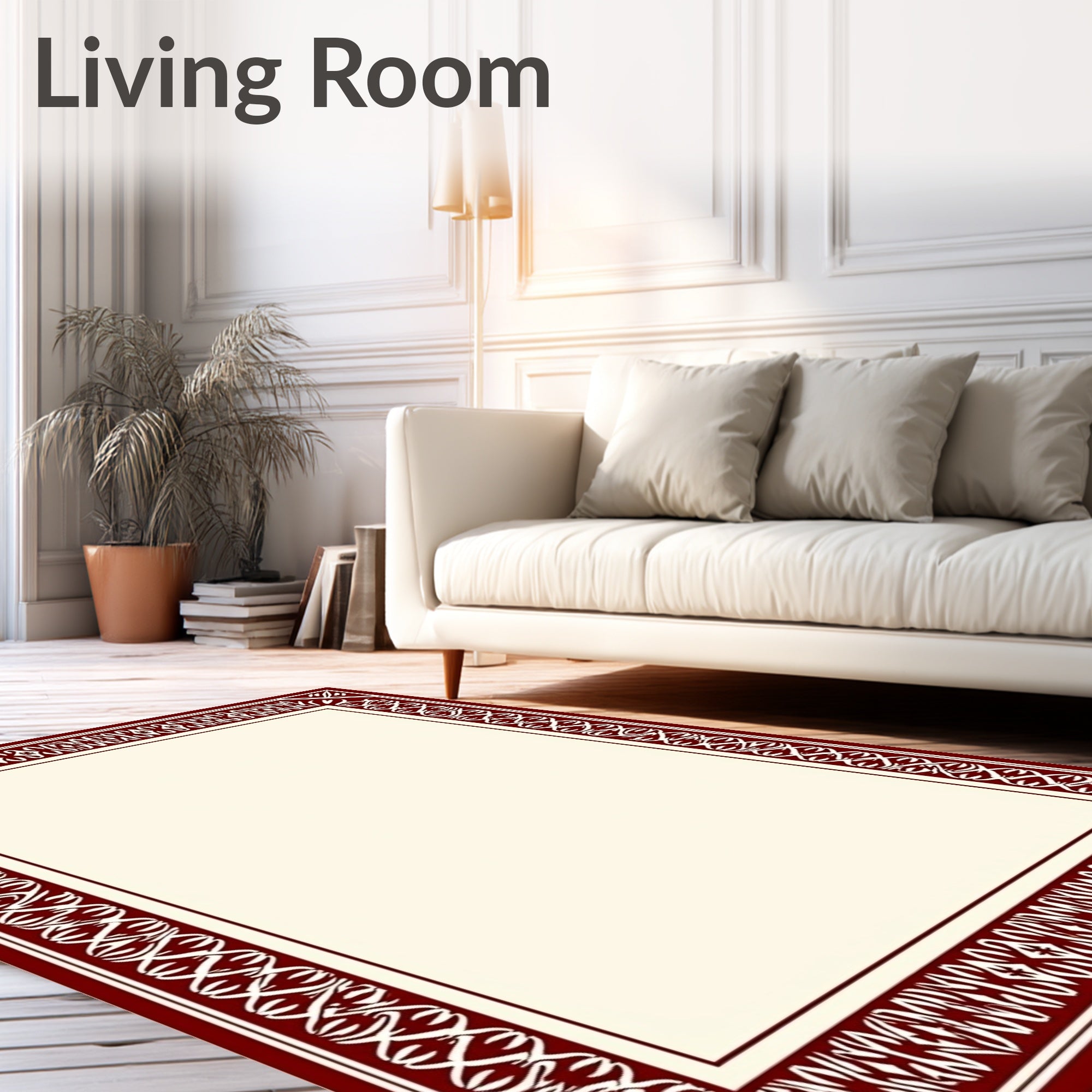 Deep Red Ornate Border Rug