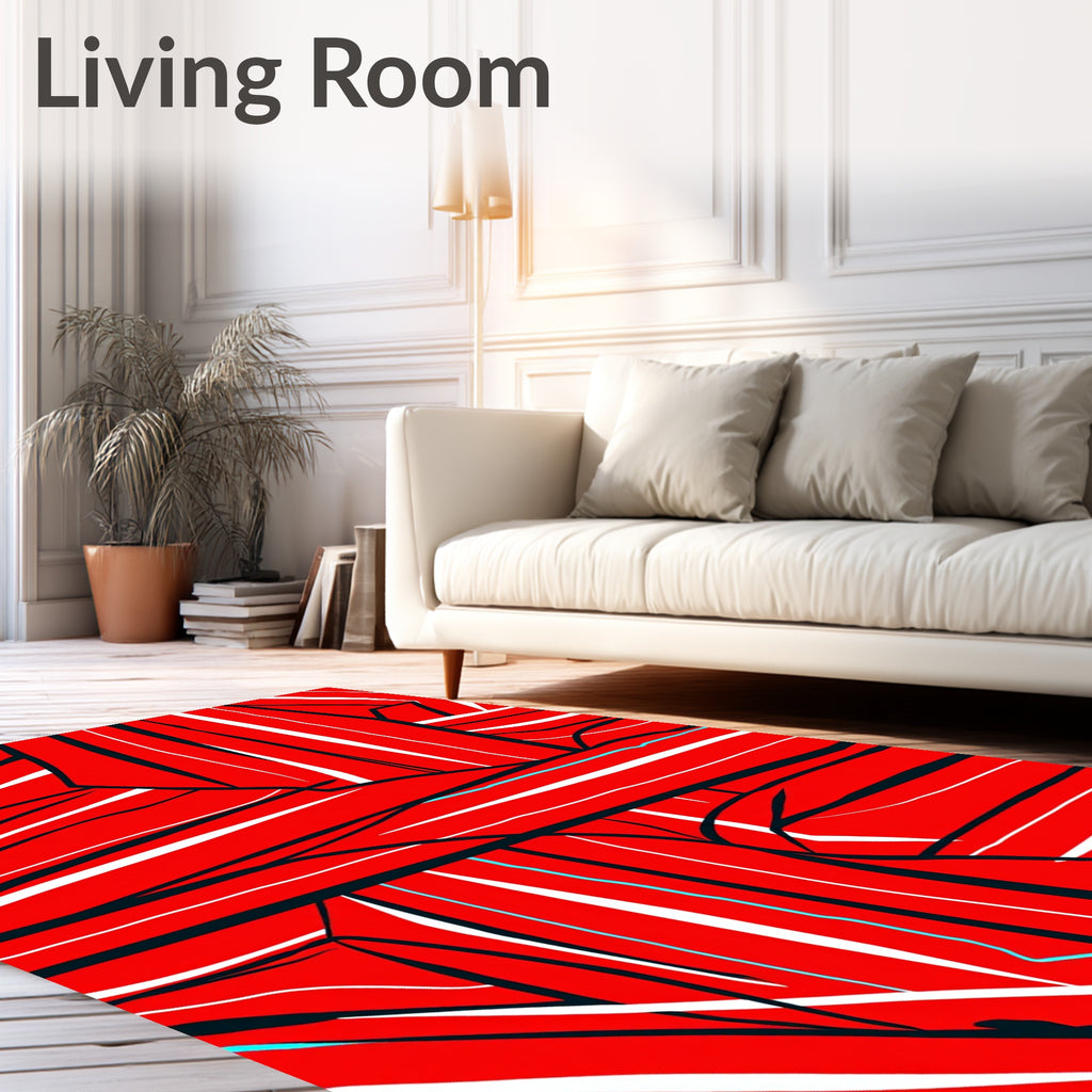 Bold Crimson Abstract Stripe Arrangement Rug