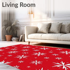 Red White Snowflake Winter Holiday Rug