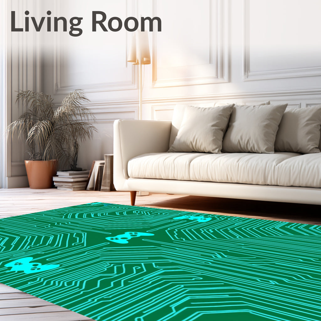 Teal Circuit Board Video Game Controllers Rug