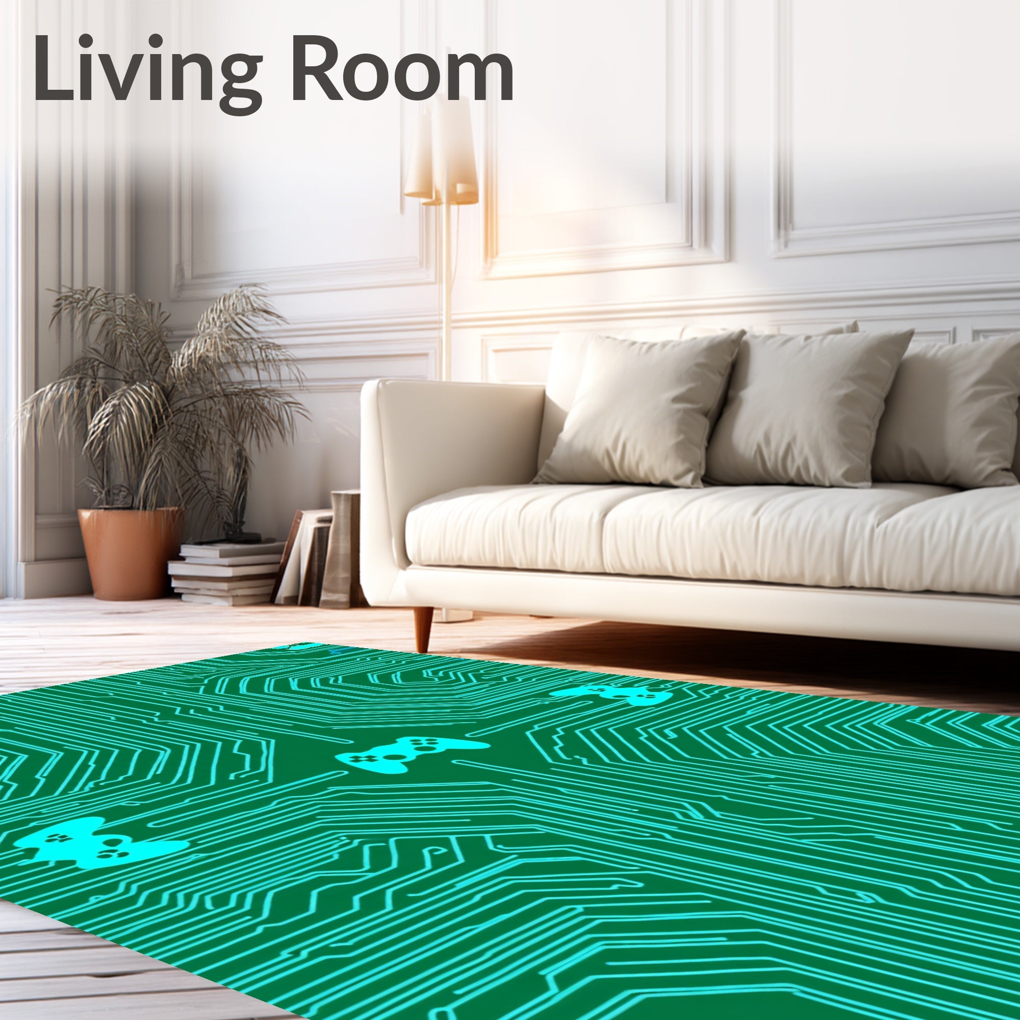 Teal Circuit Board Video Game Controllers Rug