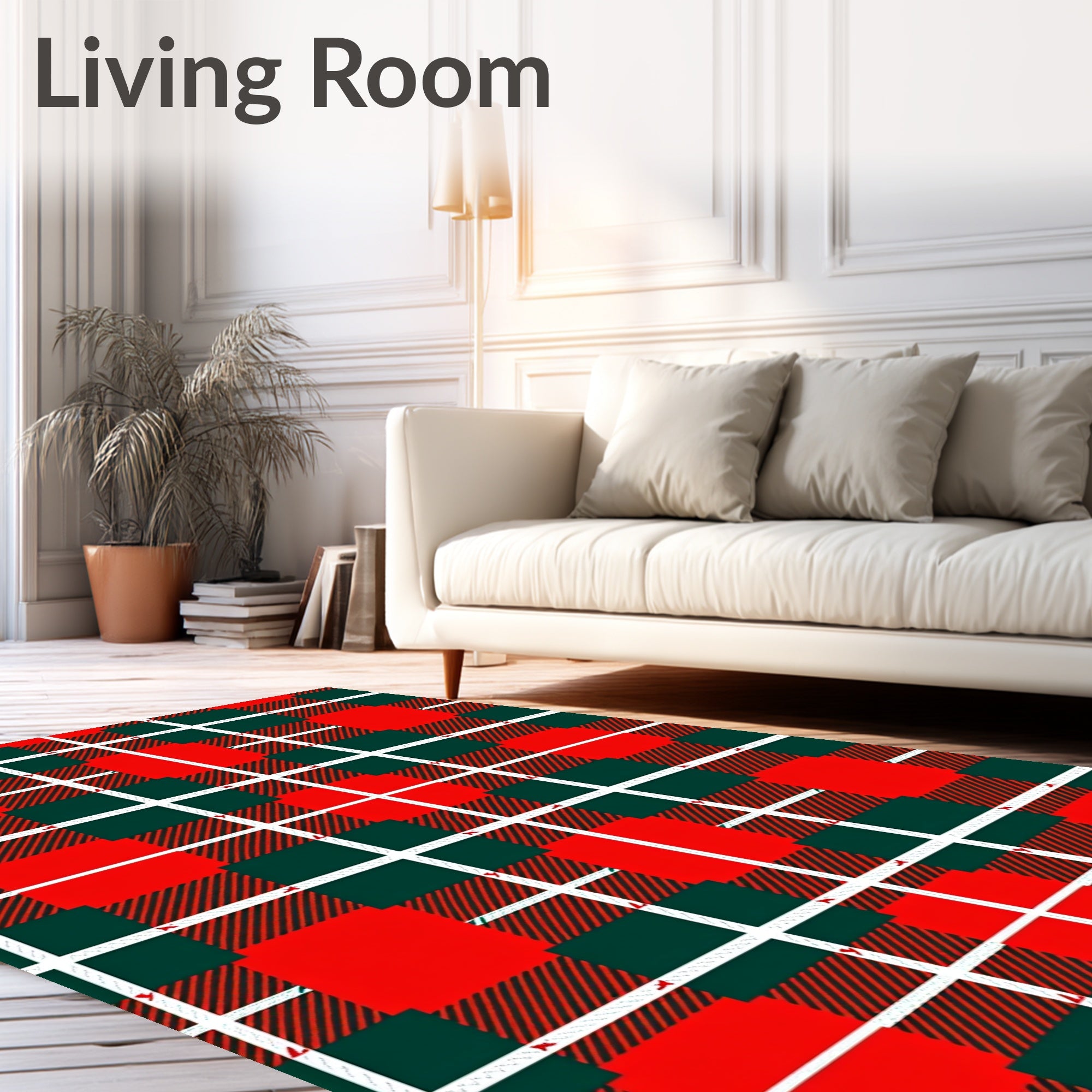 Bold Red Green Plaid Checkered Rug