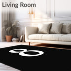 Bold White Number Eight Black Rug