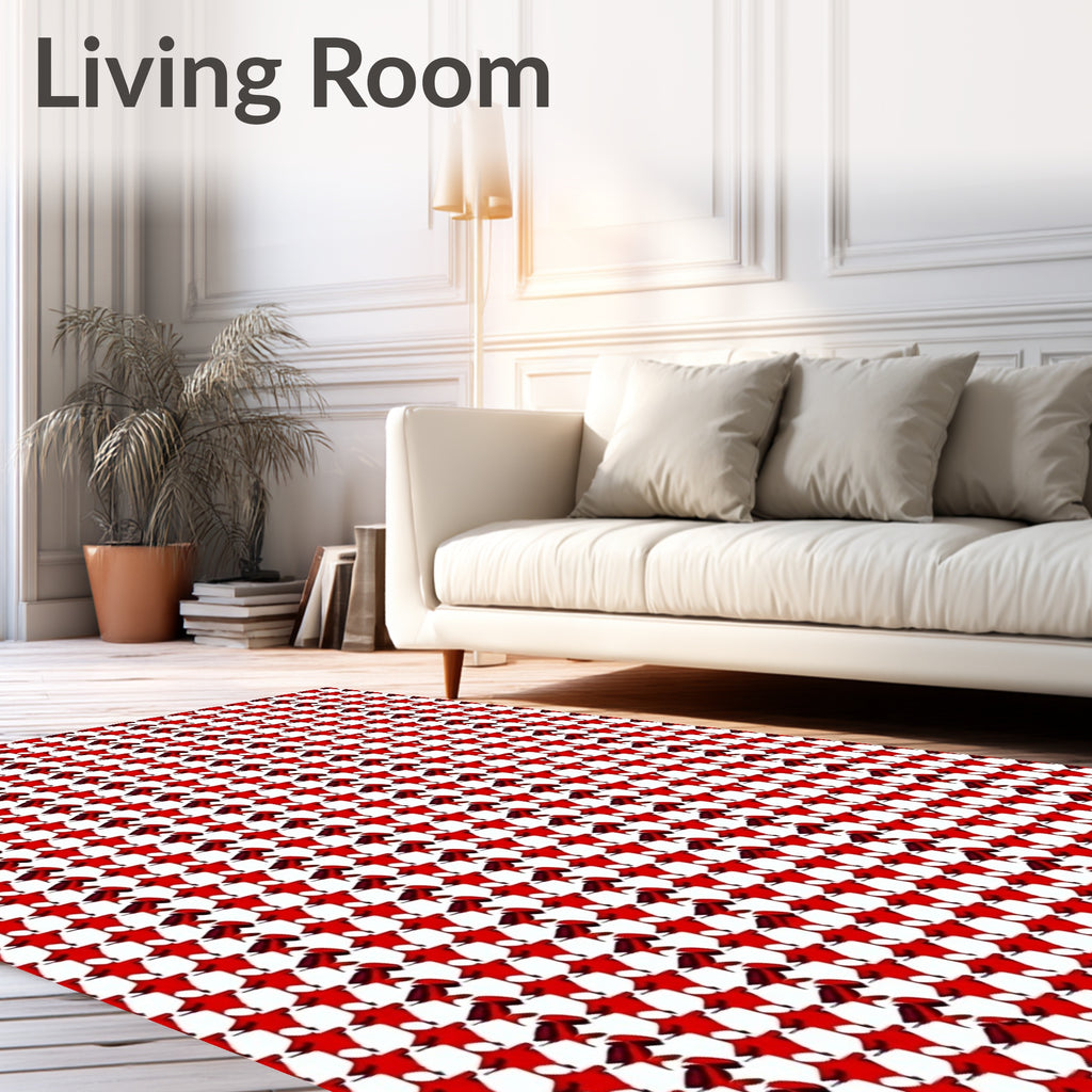 Crimson Houndstooth Geometric Repeat Rug
