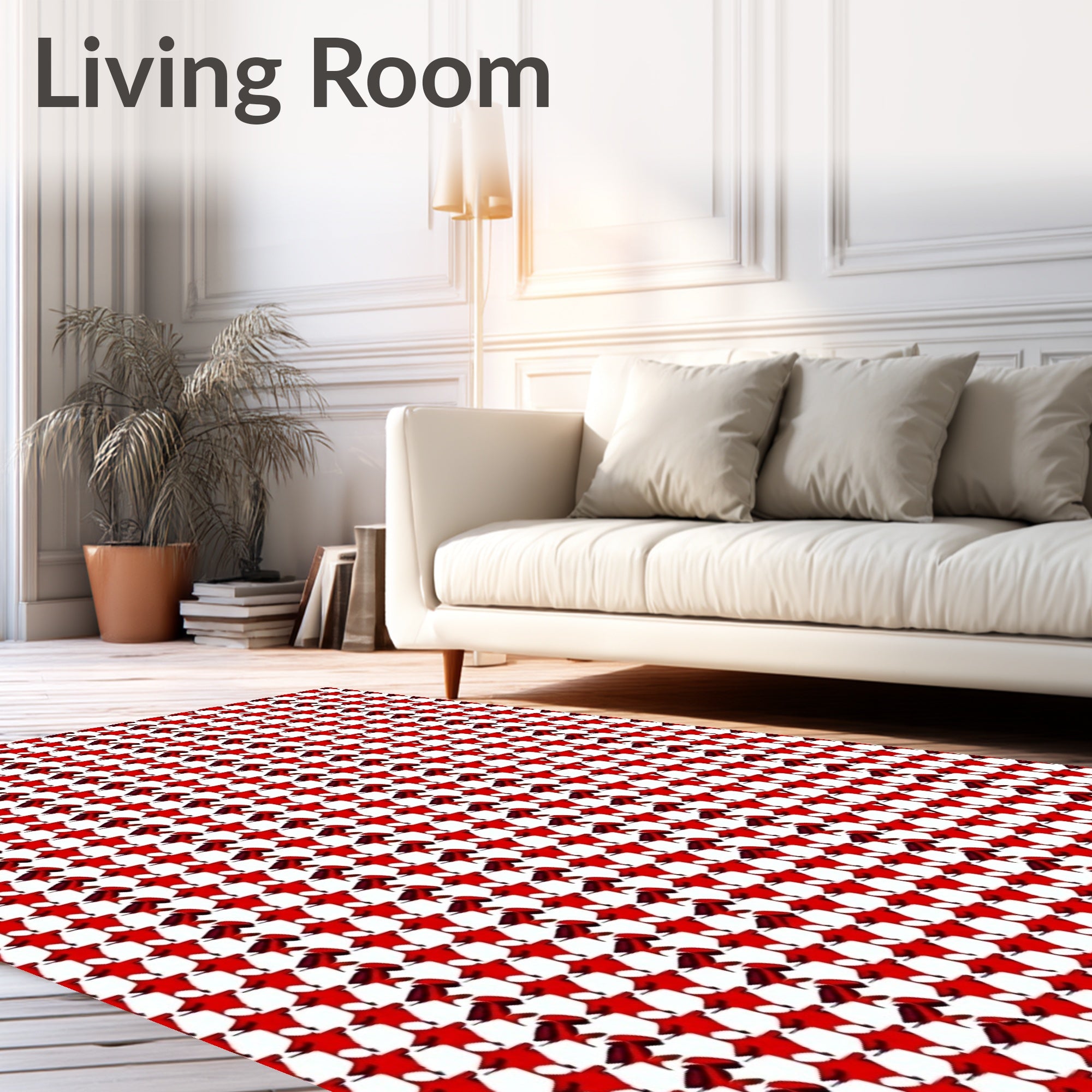 Crimson Houndstooth Geometric Repeat Rug