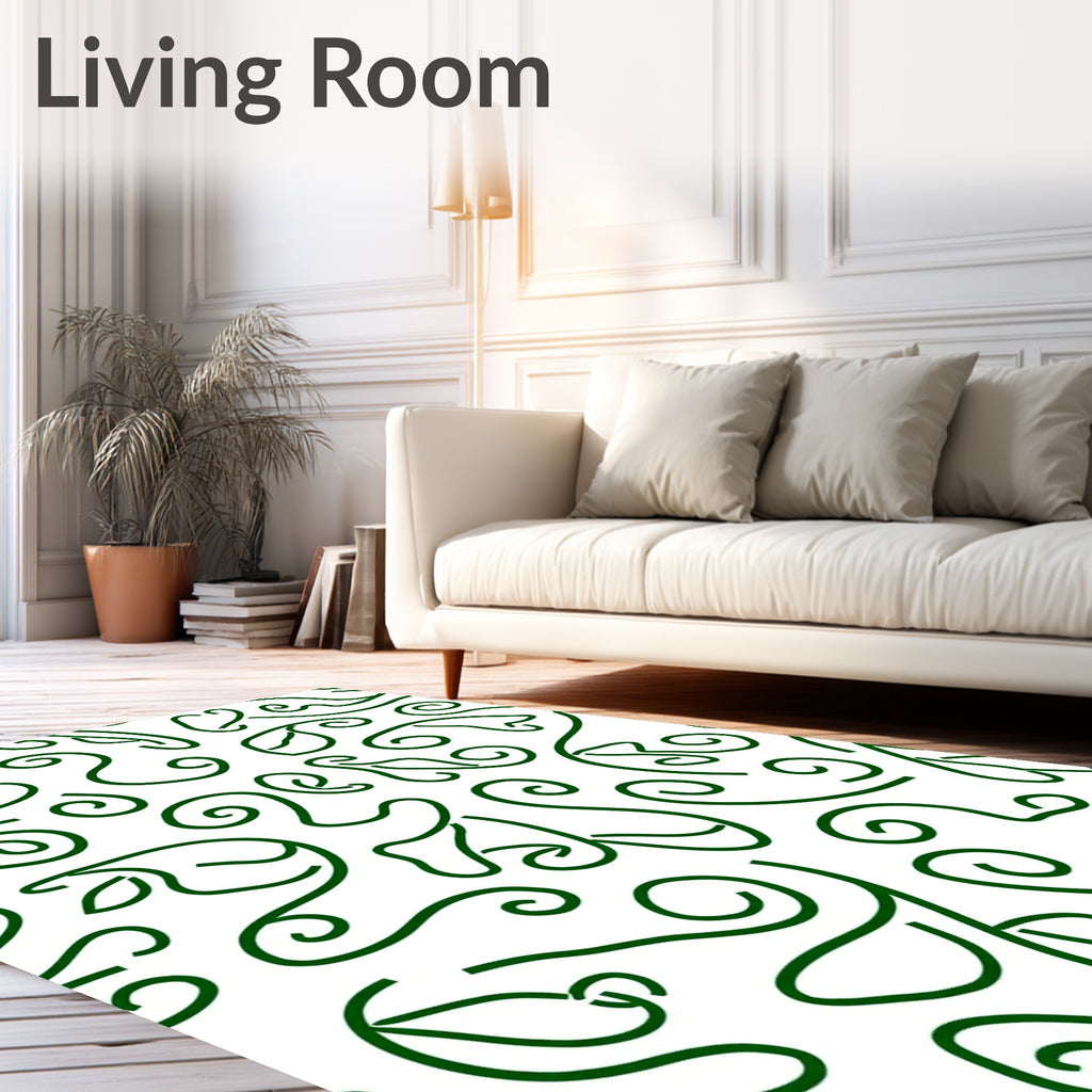 Dark Green Swirl Leaf Harmony Rug