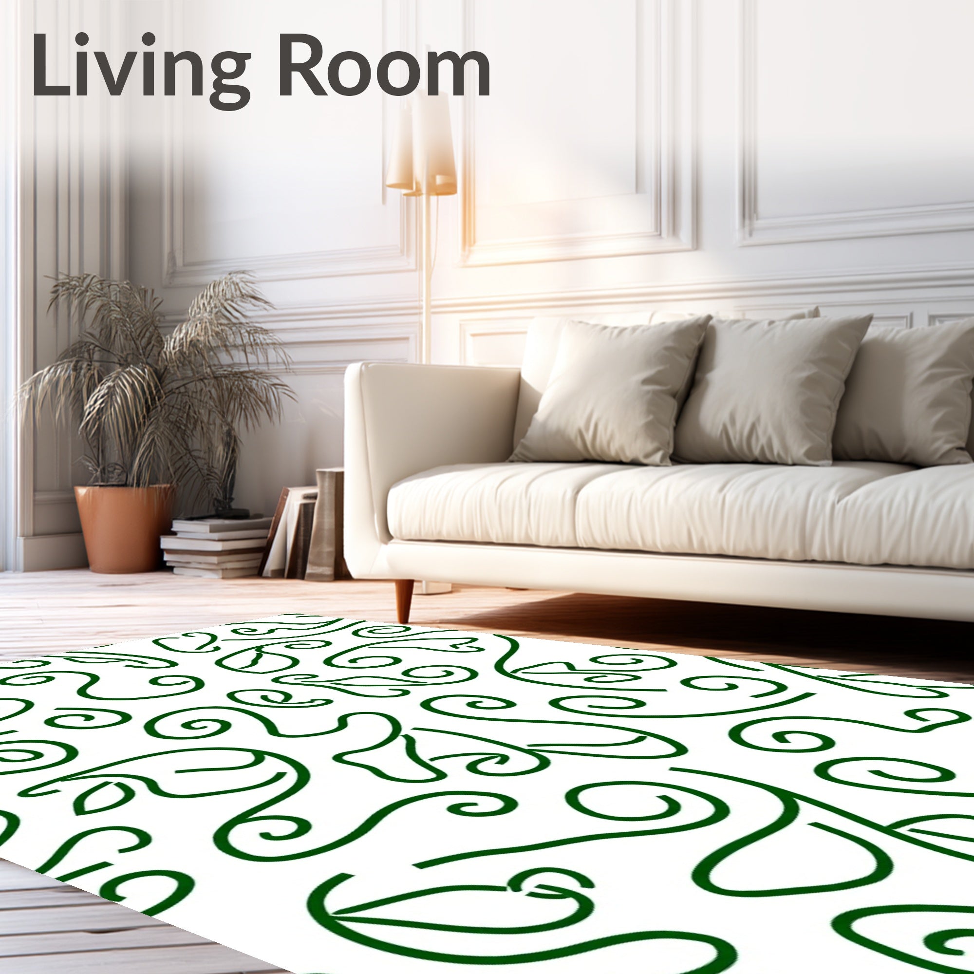 Dark Green Swirl Leaf Harmony Rug