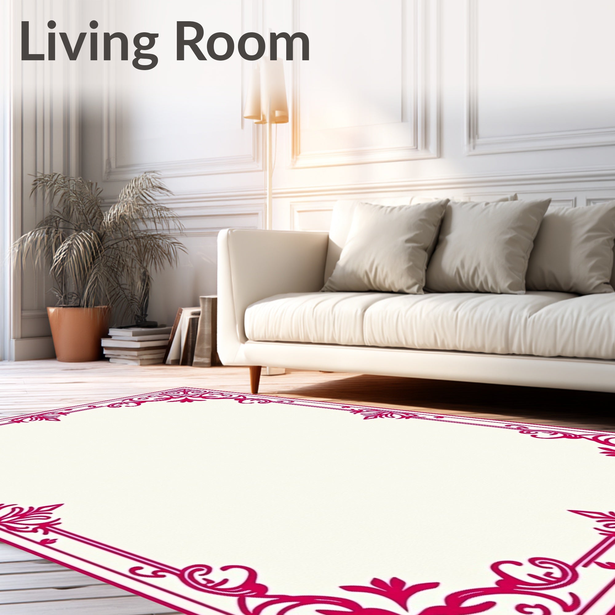 Elegant Magenta Floral Corner Border Rug