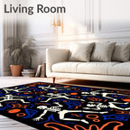 Dancing Skeletons Orange Blue Black Rug