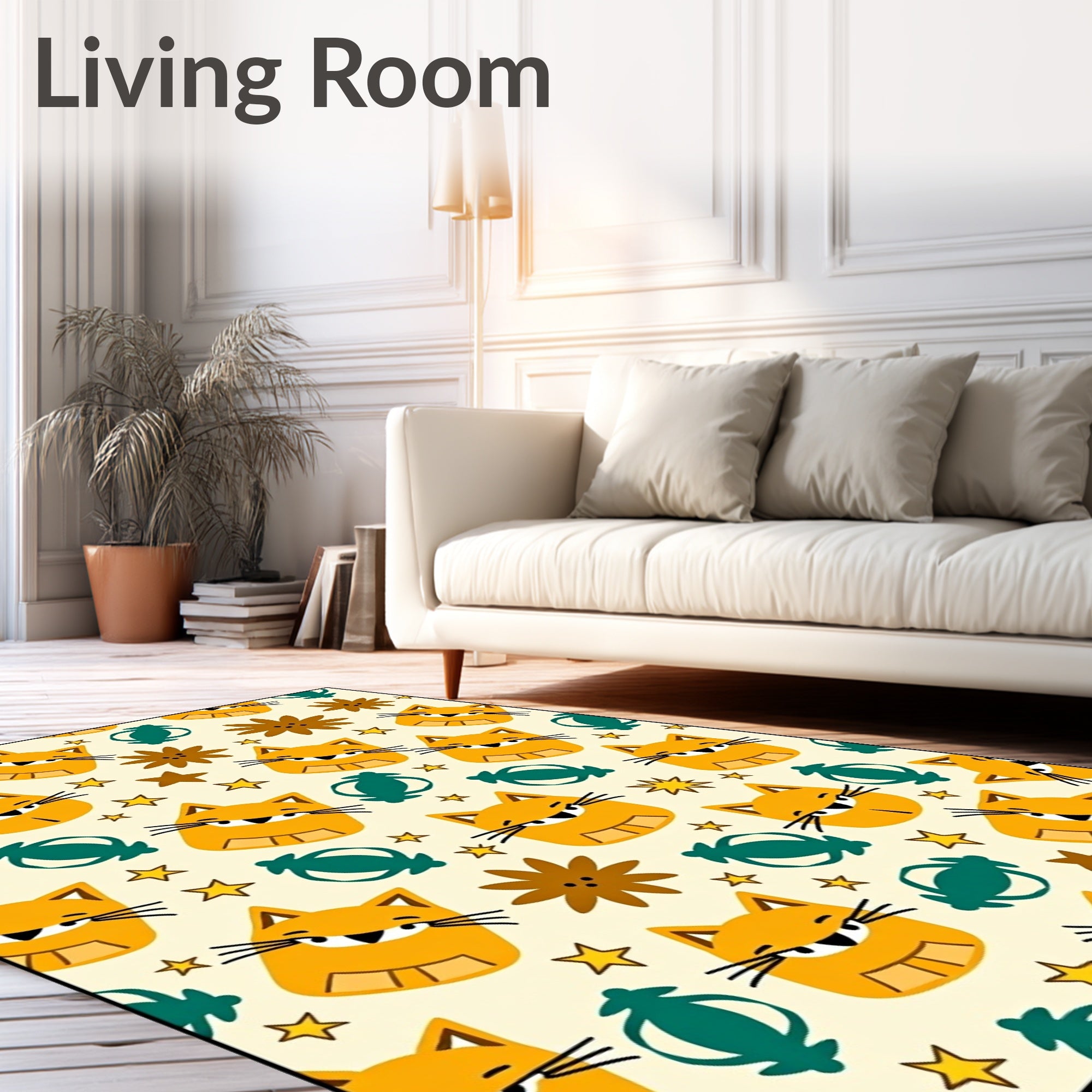 Whimsical Orange Cat Starburst Scattered Rug