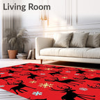 Black Reindeer Red Snowflakes Background Rug