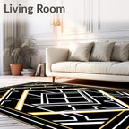 Black Gold White Geometric Deco Rug