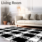 Black and White Glitched Plaid Checks Rug