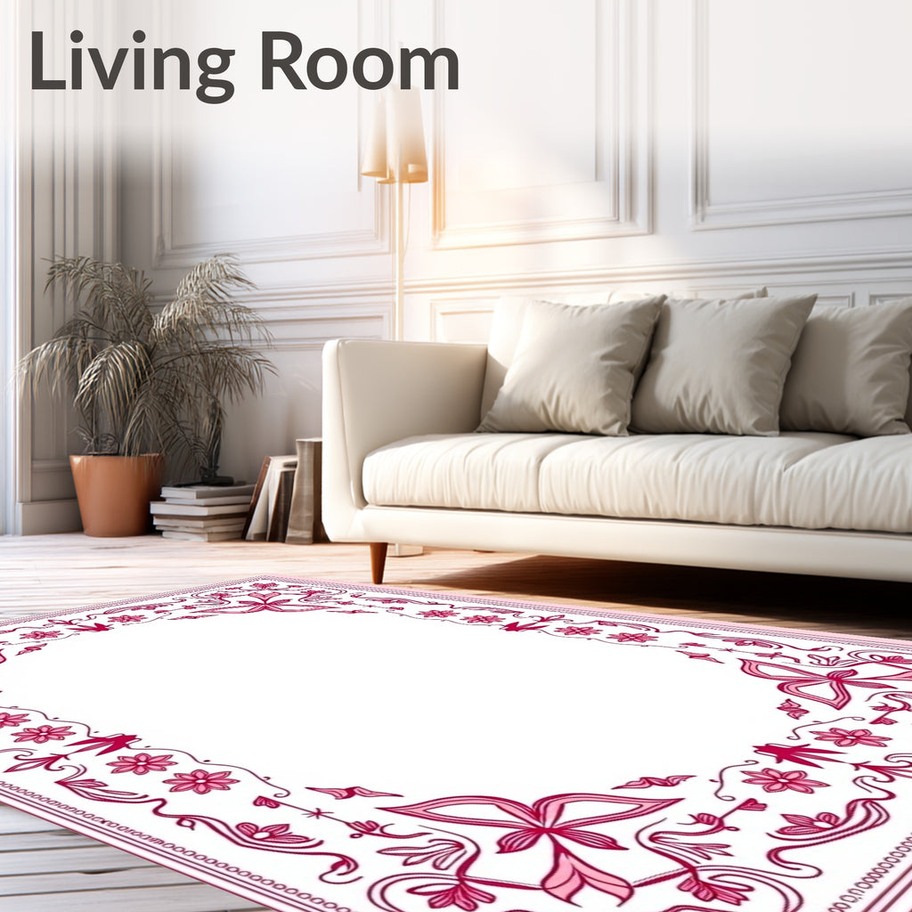 Fuchsia Floral Swirl Border Rug
