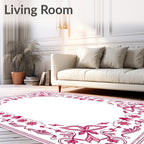 Fuchsia Floral Swirl Border Rug