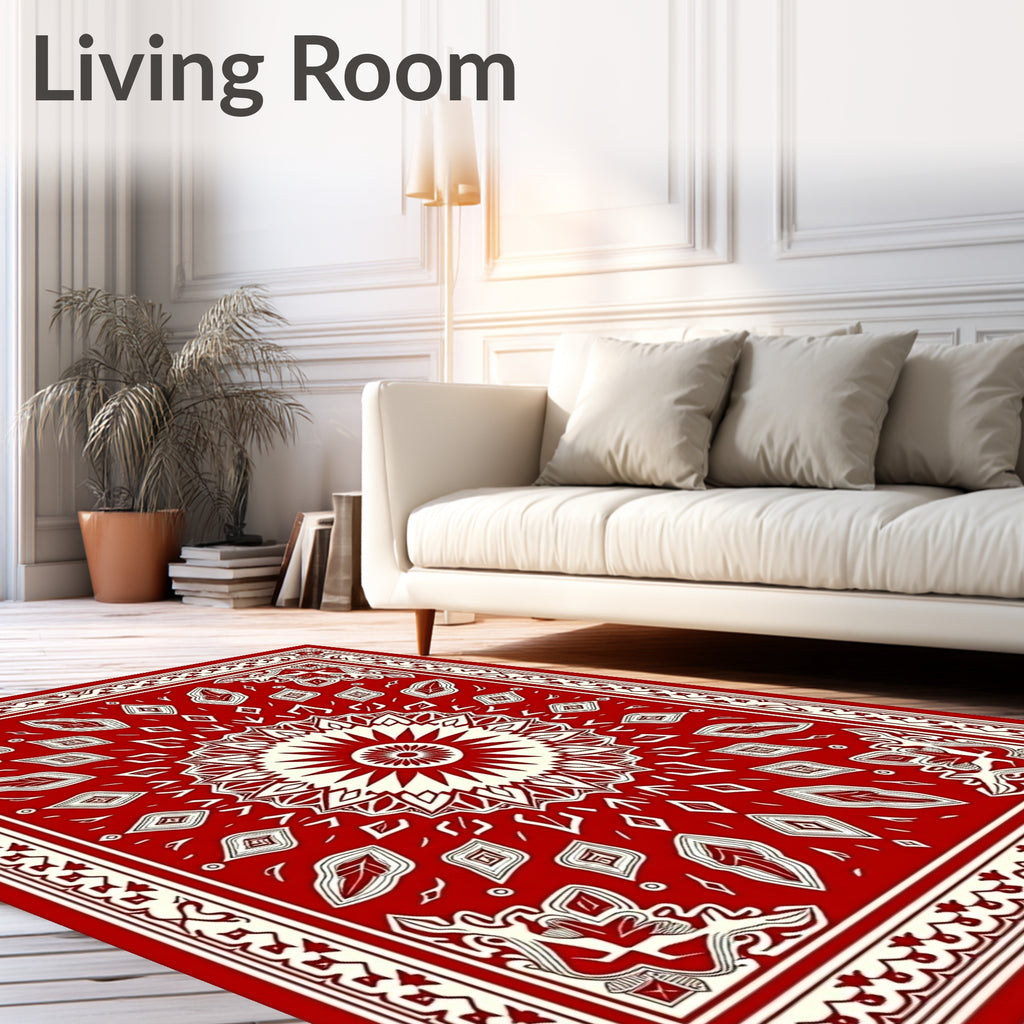 Crimson Floral Sunburst Medallion Rug