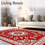 Crimson Floral Sunburst Medallion Rug