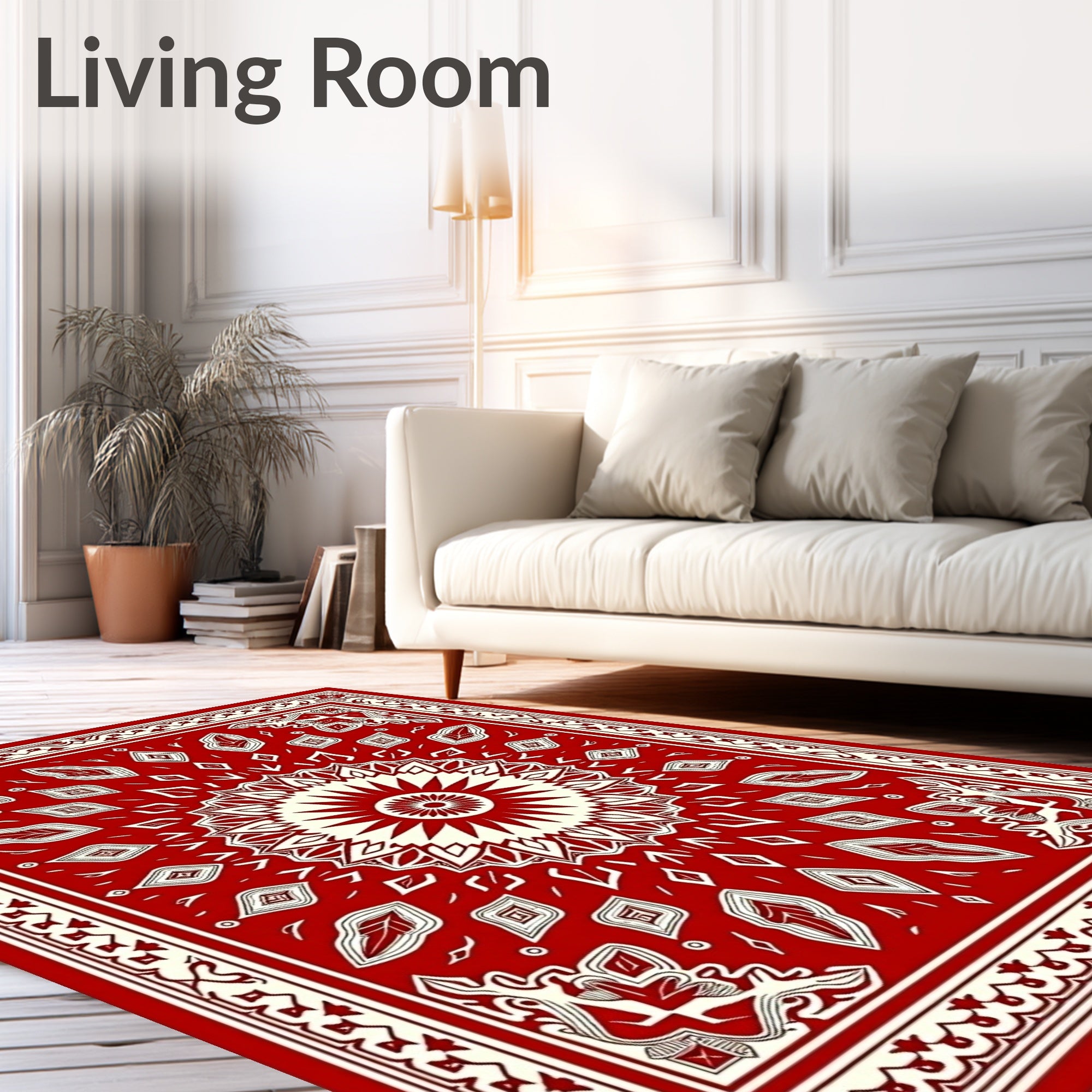 Crimson Floral Sunburst Medallion Rug