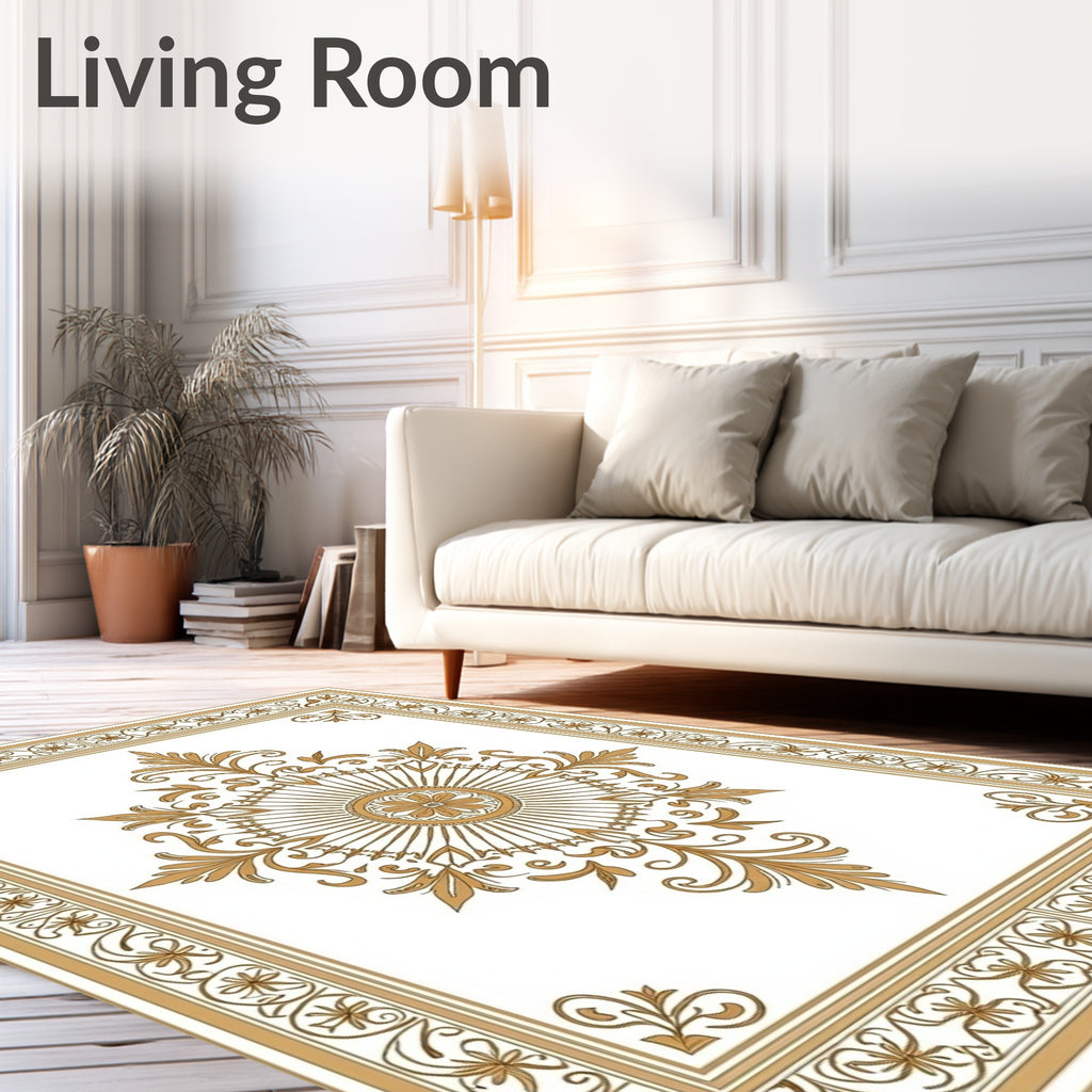 Golden Floral Medallion Border Rug