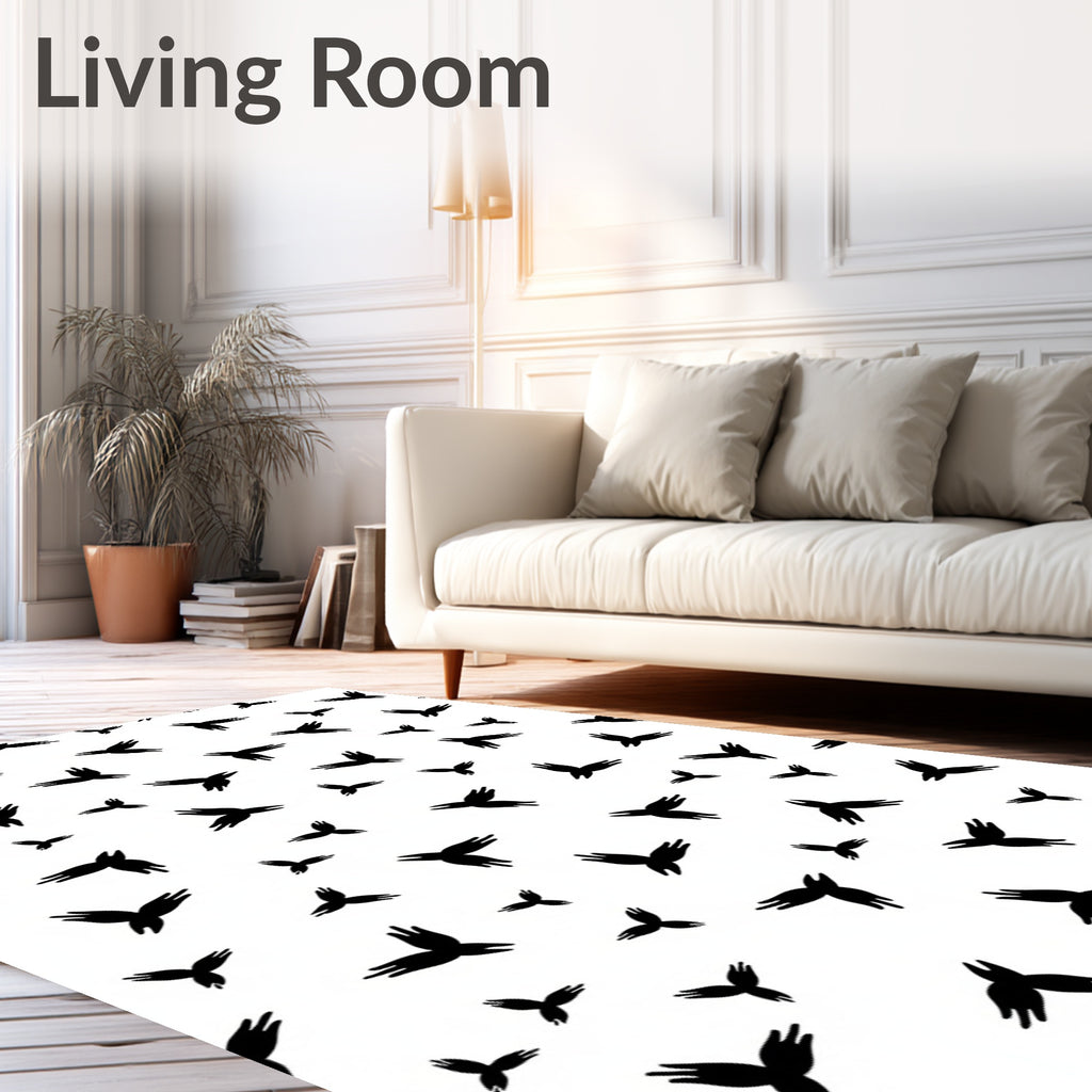 Black Abstract Winged Shapes Rug