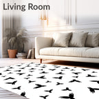 Black Abstract Winged Shapes Rug