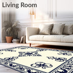 Navy Floral Medallion Cream Regal Rug
