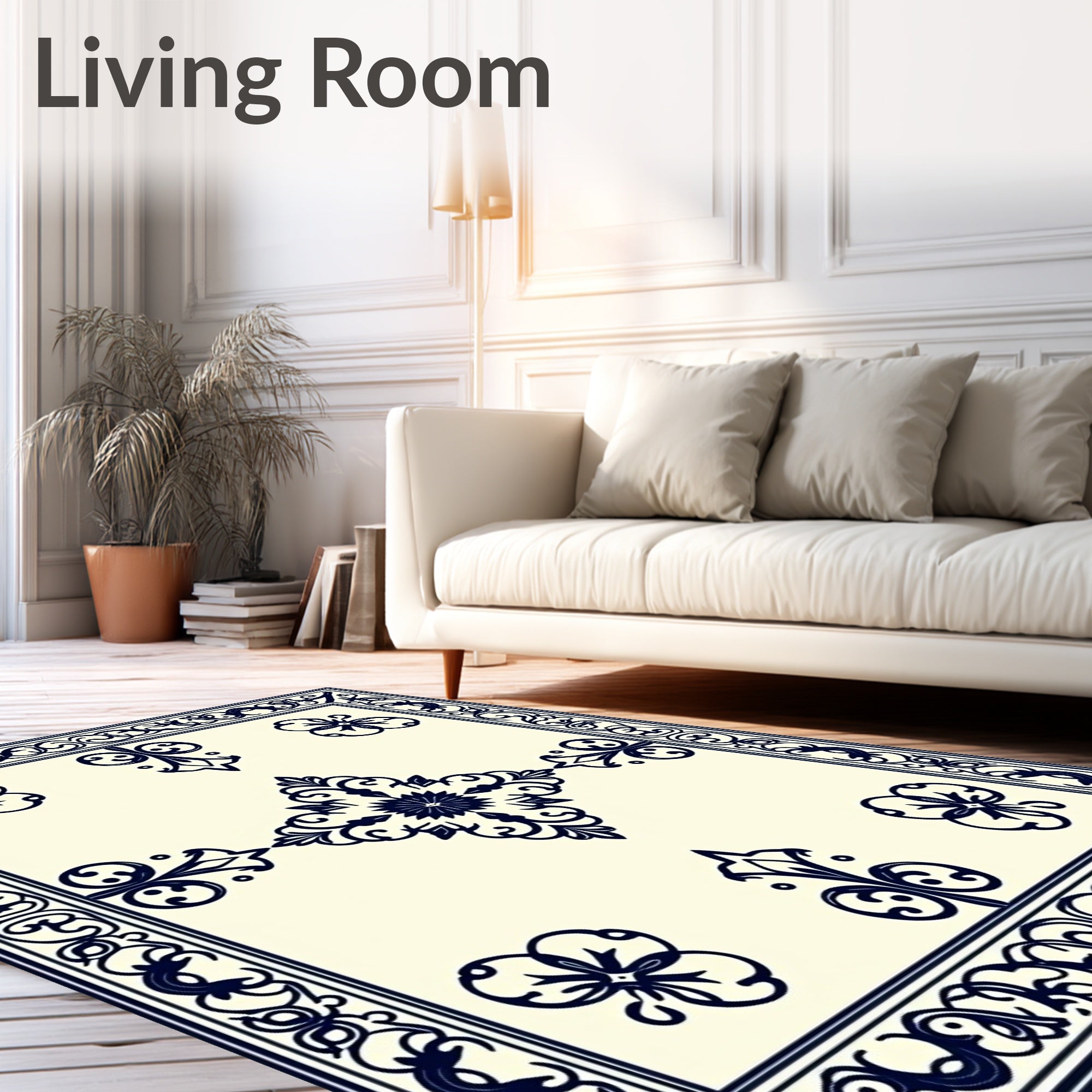 Navy Floral Medallion Cream Regal Rug