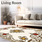 Ornate Burgundy and Gold Scrollwork Rug