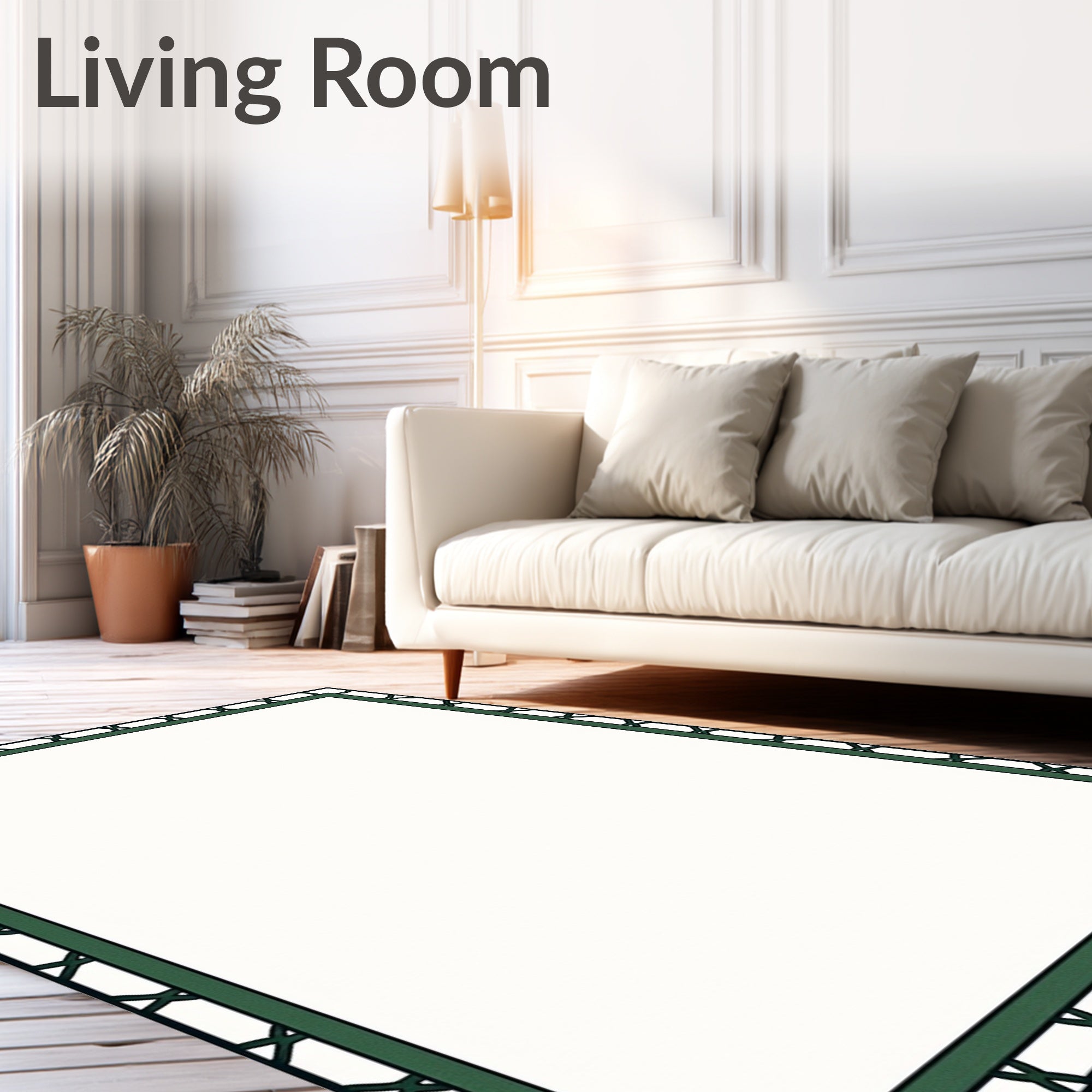 Classic Black Green Geometric Border Rug