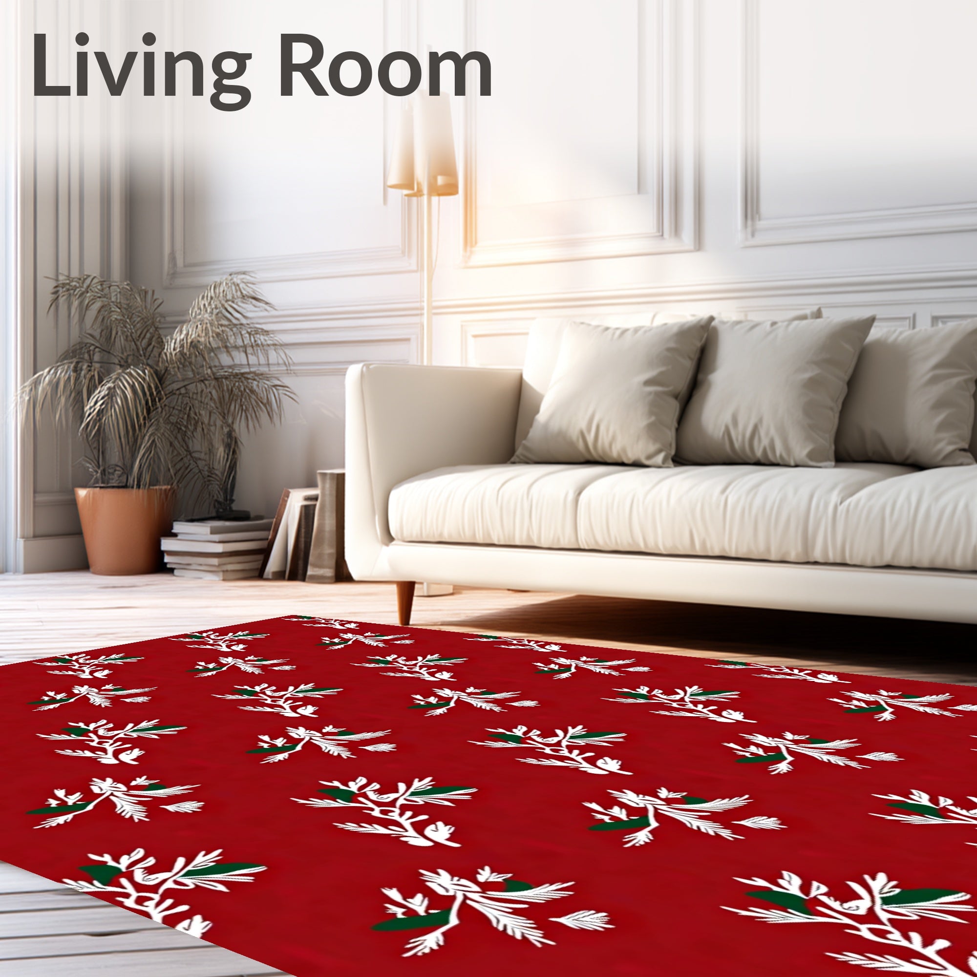 Crimson White Green Branch Repeat Rug