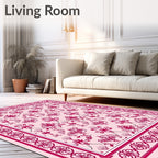 Crimson Floral Damask Border Rug