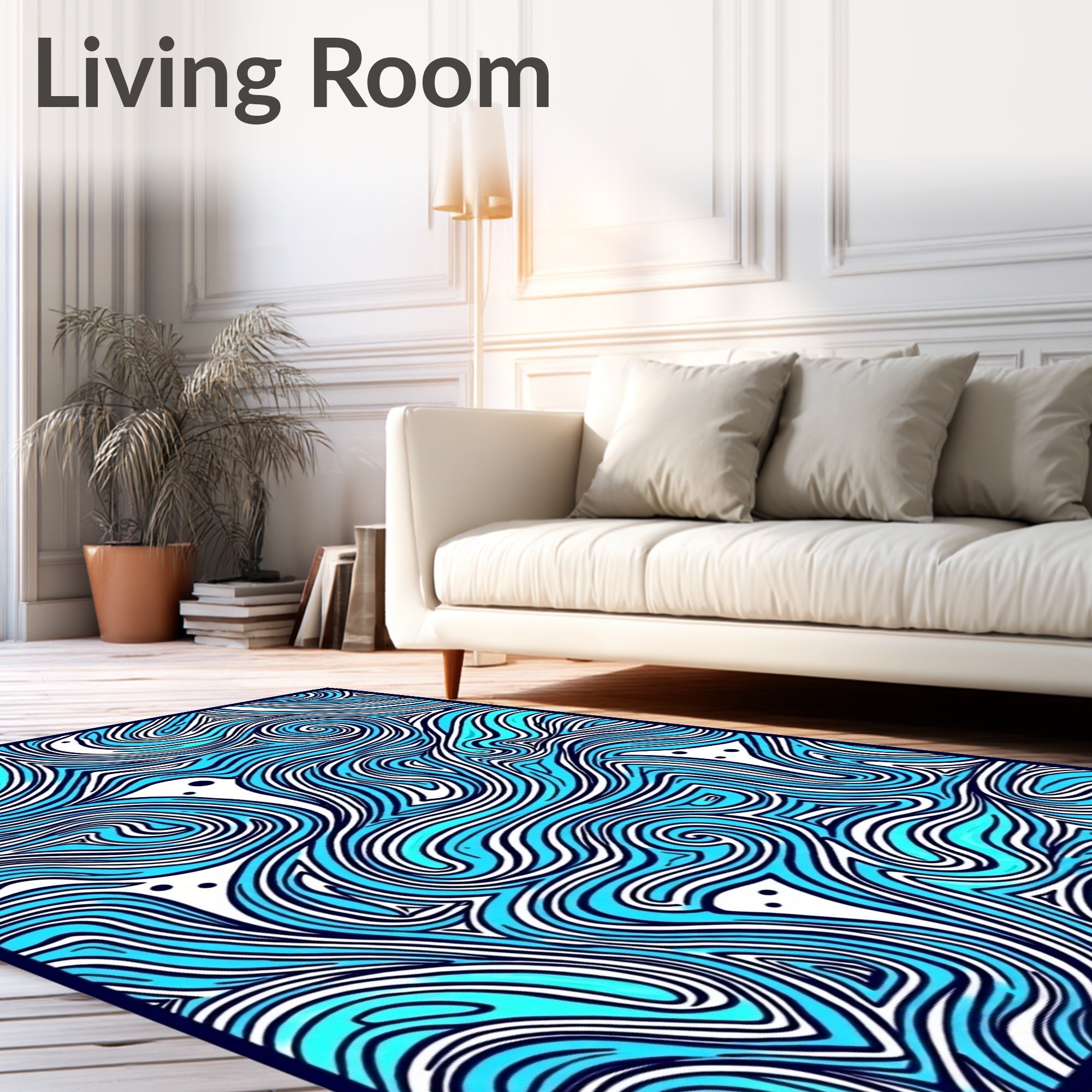 Vibrant Aqua Ink Swirls Rug
