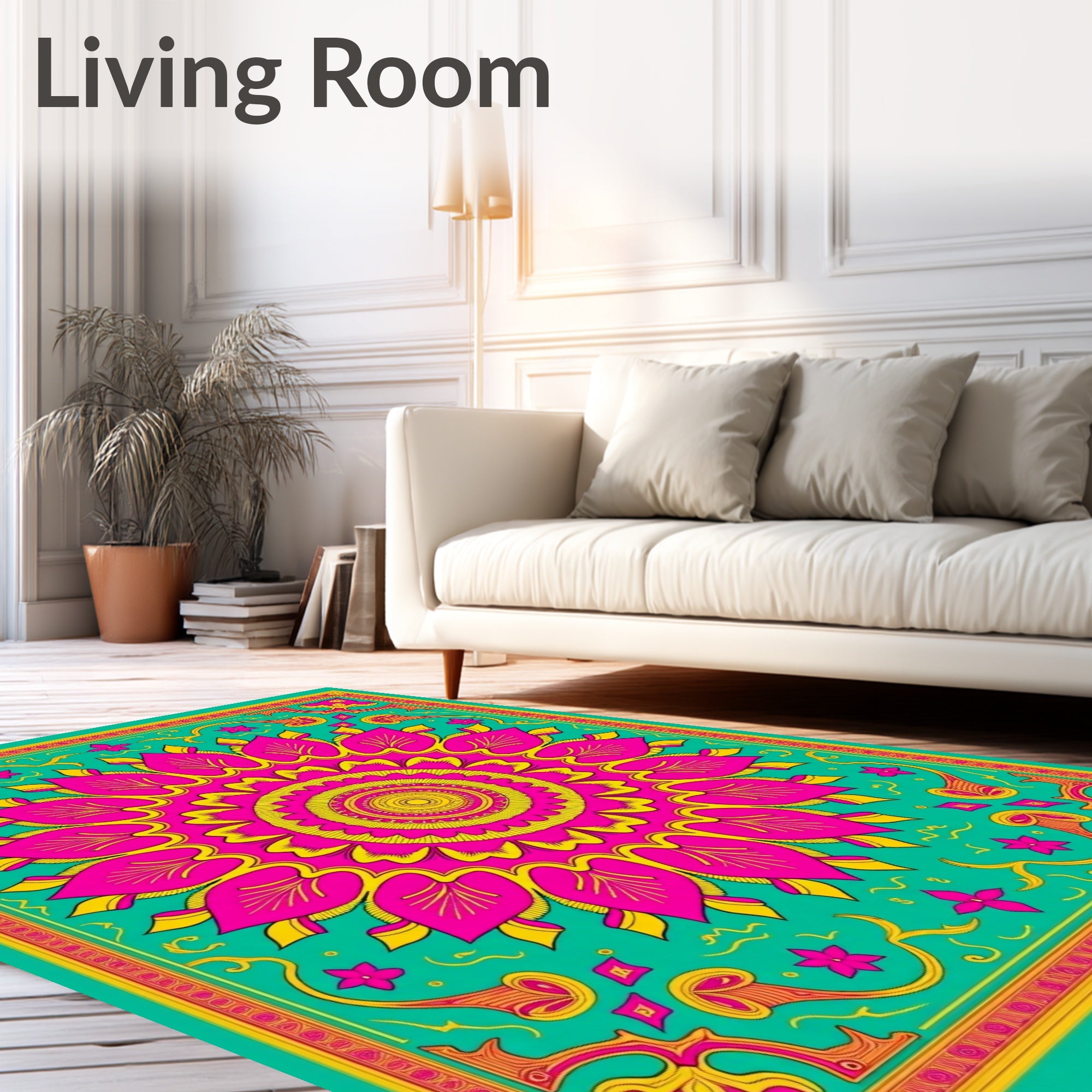 Vibrant Teal Pink Mandala Burst Rug